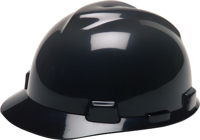 Mine Safety Appliances V-Gard Polyethylene 4-Point Ratchet Suspension Short Brim Hard Hat, Black (49