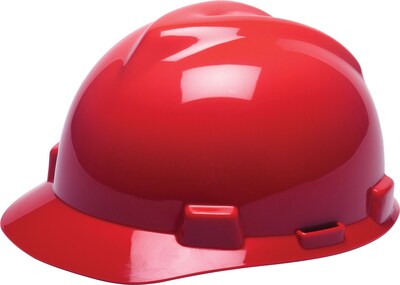 Mine Safety Appliances V-Gard Polyethylene 4-Point Ratchet Suspension Short Brim Bump Cap, Red (4753