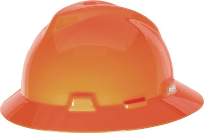 Mine Safety Appliances V-Gard Polyethylene Ratchet Suspension Full Brim Hard Hat, Orange (489360)