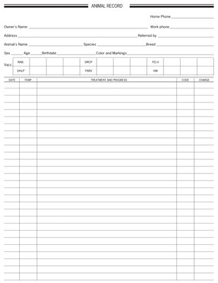 Medical Arts Press Animal Patient Record, Vaccination Chart
