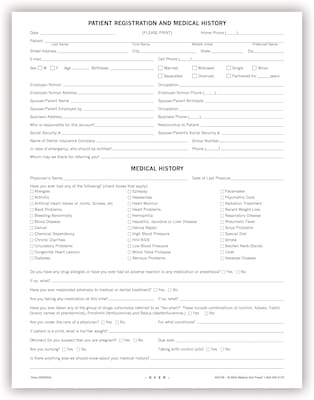Medical Arts Press Dental Registration and Medical History Form, Ledger Stock, 250/Pack (20128RL)