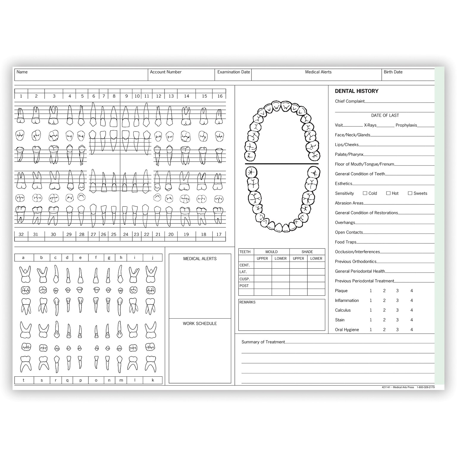 Medical Arts Press Dental Chart/Account Record, Green, 250/Pack (21141RL)