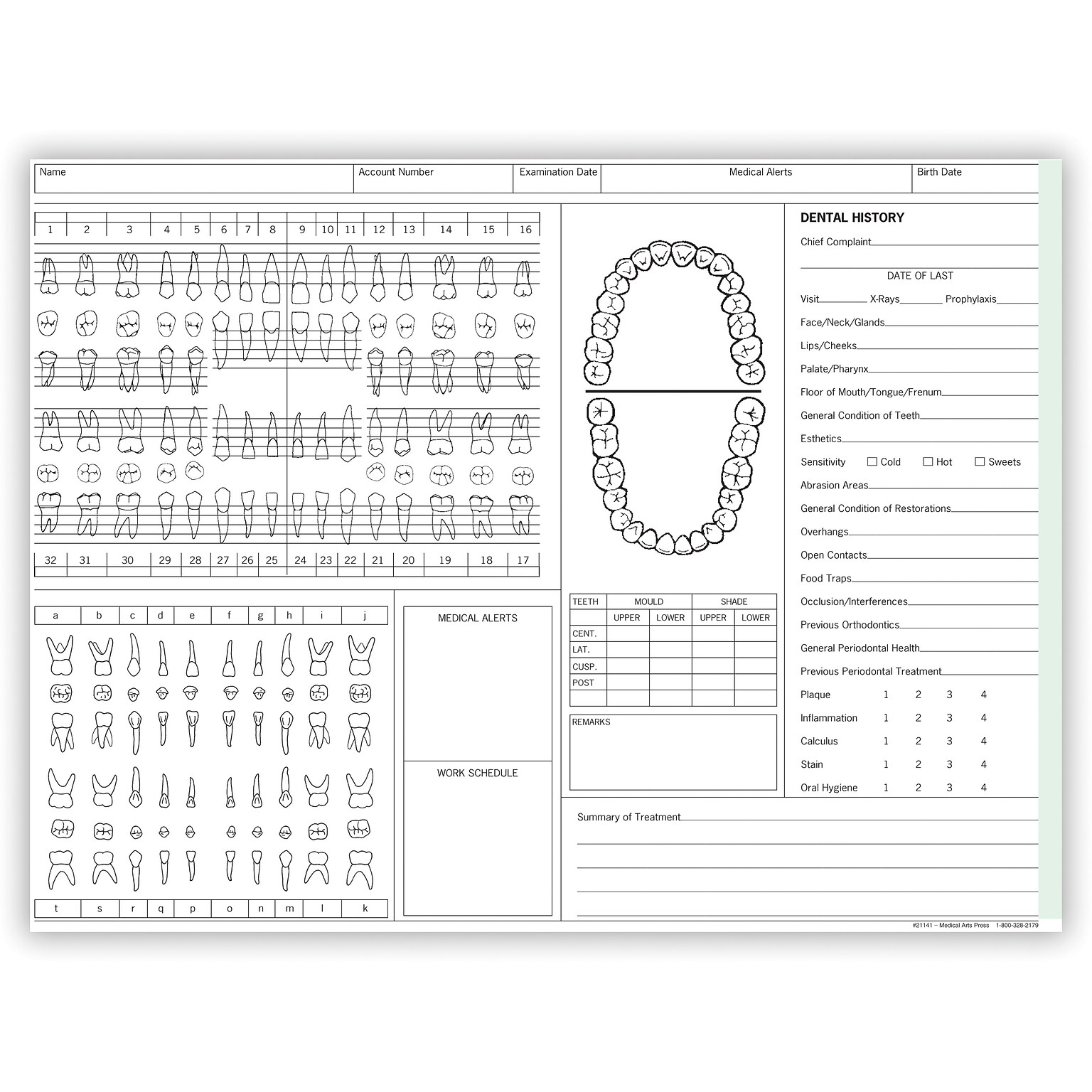 Medical Arts Press® Dental Chart, Account Record,  Green