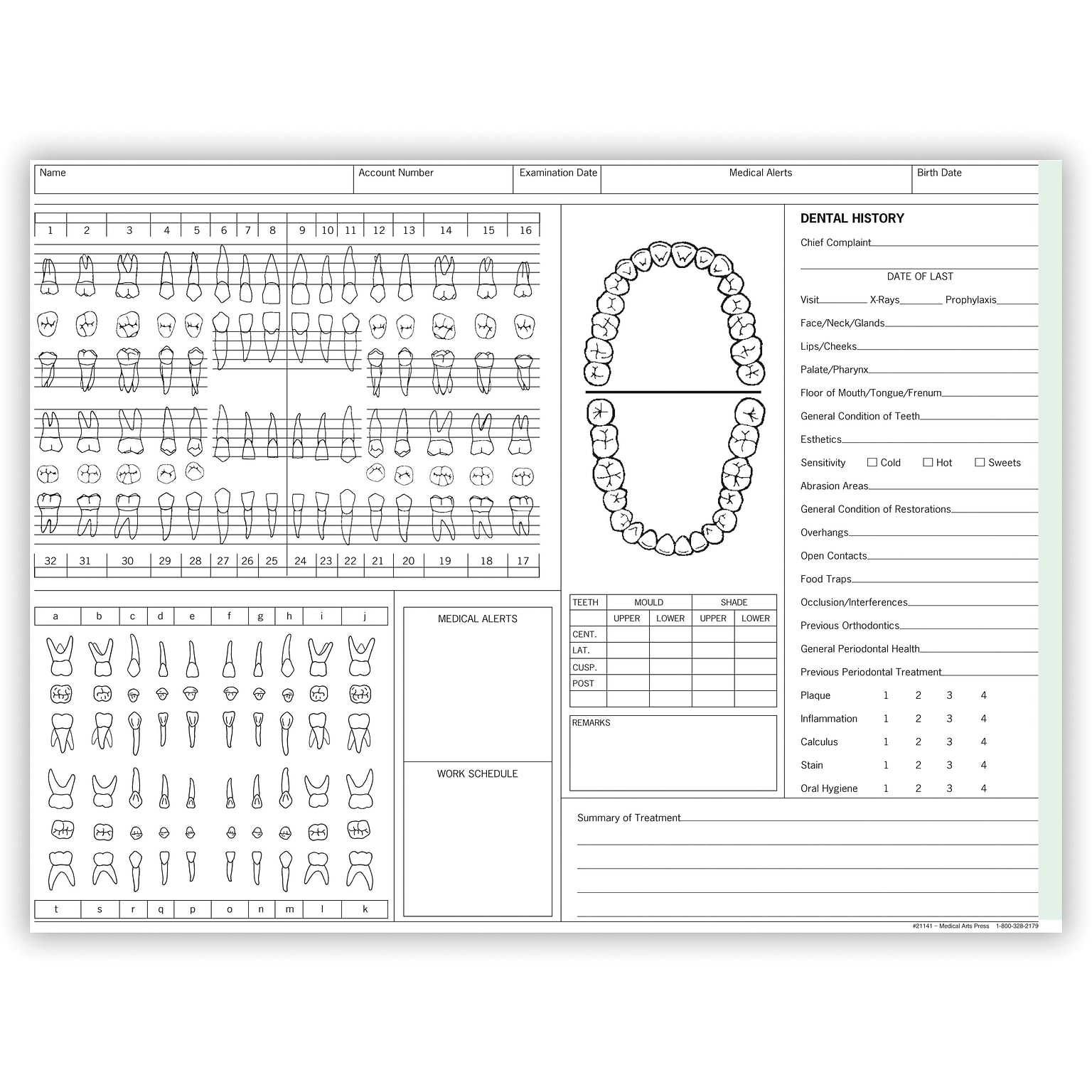 Medical Arts Press® Dental Chart, Account Record,  Green