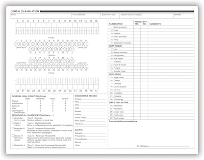 Medical Arts Press® Dental Exam Chart,  White