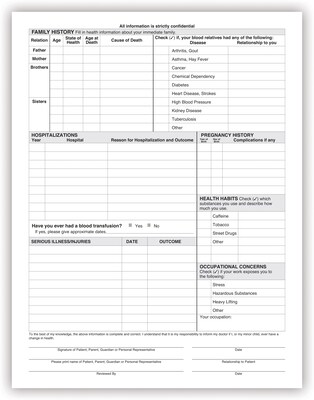Medical Arts Press® Health History Form,  English