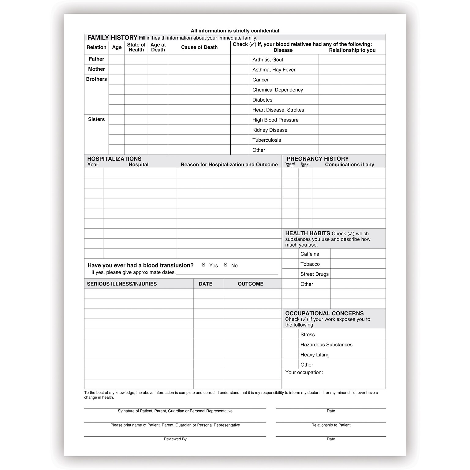Medical Arts Press® Health History Form,  English