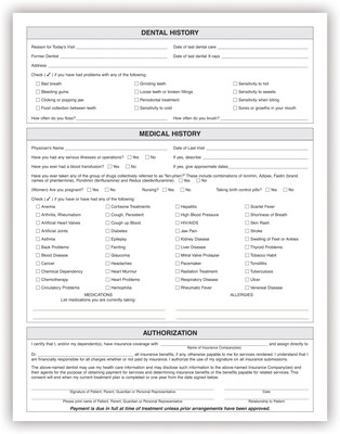 Medical Arts Press® Dental Registration and Treatment Form,  4-Pages