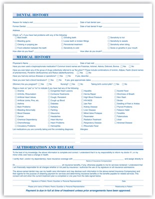 Medical Arts Press Dental Registration and History Form without Updates, Tooth Character