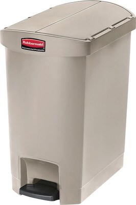 Rubbermaid® Slim Jim Resin End Step-On Trash Can with Rigid Plastic Liner, 8 Gallon, Beige
