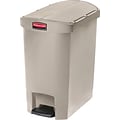 Rubbermaid® Slim Jim Resin End Step-On Trash Can with Rigid Plastic Liner, 8 Gallon, Beige