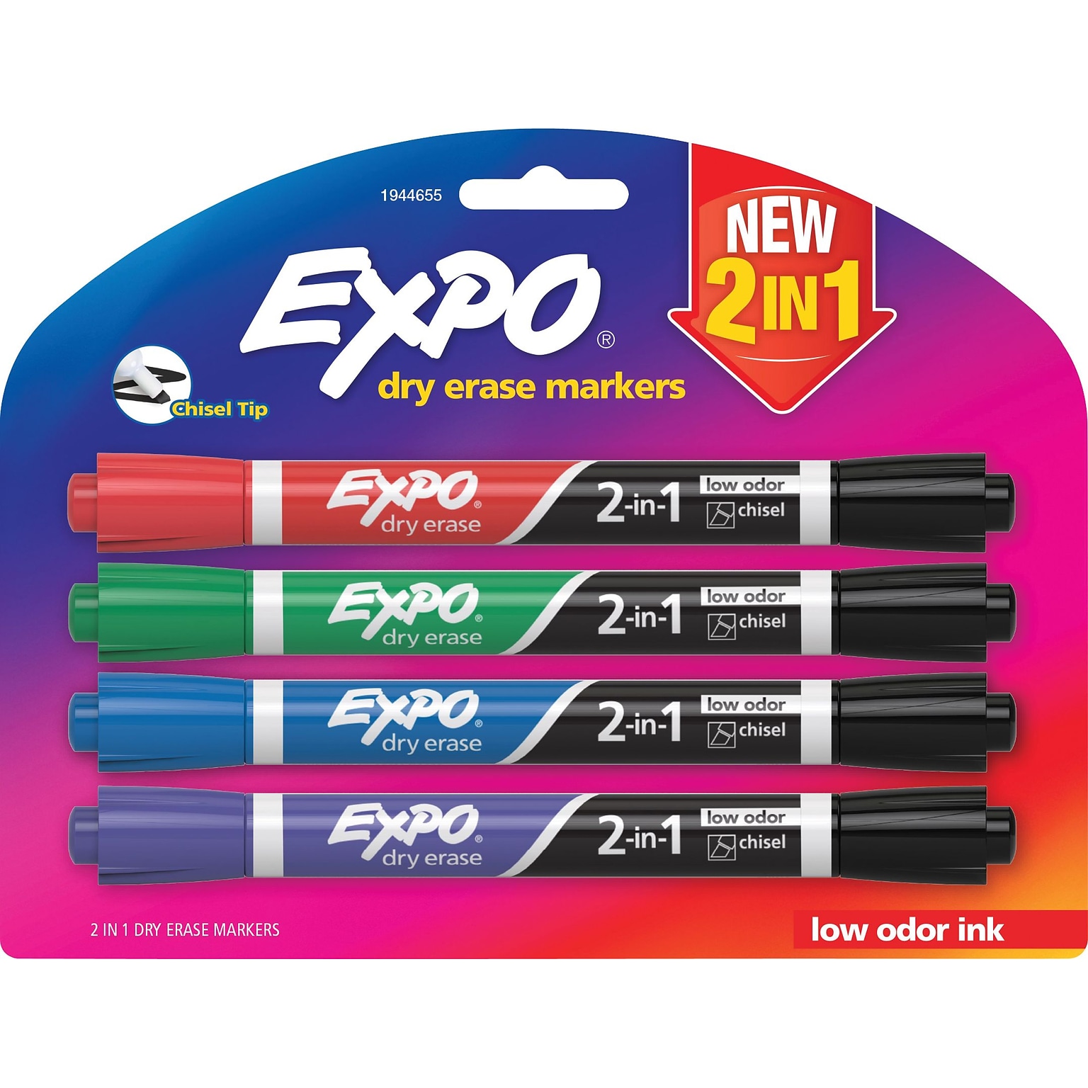 Expo 2-in-1 Dry Erase Markers, Chisel Tip, Assorted, 4/Pk (1944655)