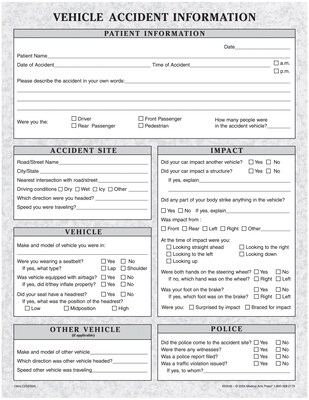 Medical Arts Press® Vehicle Accident Information  Form