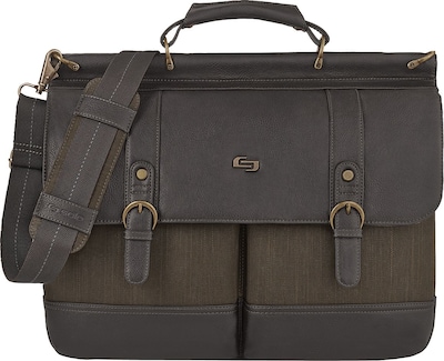 Solo New York 15.6 Bradford Laptop Briefcase, Olive Denim/Espresso, 12 x 16.25 x 5