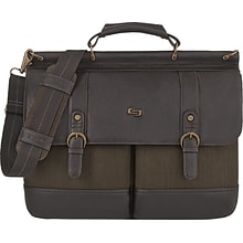 Solo New York 15.6 Bradford Laptop Briefcase, Olive Denim/Espresso, 12 x 16.25 x 5