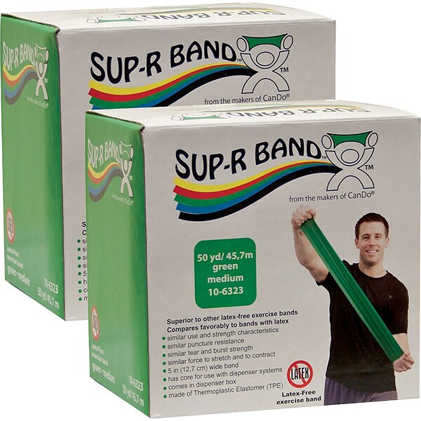 Sup-R Band® Twin-Pak® Latex-Free Exercise Band; Green, Medium, 100 Yard