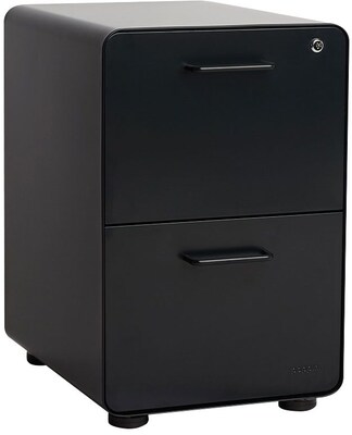 Poppin Stow 2-Drawer Mobile Vertical File Cabinet, Letter/Legal Size, Lockable, 31"H x 27"W x 21.5"D, Black (102625)