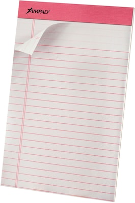 Ampad Notepad, 5 x 8, College Ruled, White/Pink, 50 Sheets/Pad (20-078)