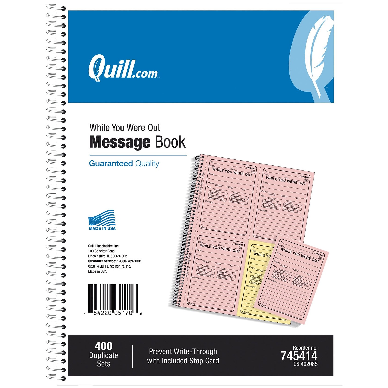 Quill Brand® While You Were Out Book, 11 x 8-1/4, Assorted,  400 Forms/Book (745414)