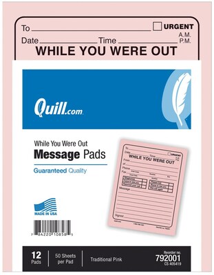 Quill Brand® While-You-Were-Out Message Pads, 5-1/2 x 4-1/4, 50 Sheets/Pad, 12 Pads/Pack (792001)