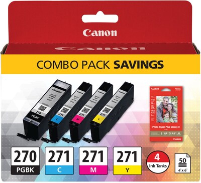 Canon 270/271 Black/Cyan/Magenta/Yellow Standard Yield Ink Cartridge, 4/Pack (0373C005)