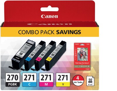 Canon 270/271 Black/Cyan/Magenta/Yellow Standard Yield Ink Cartridge, 4/Pack (0373C005)