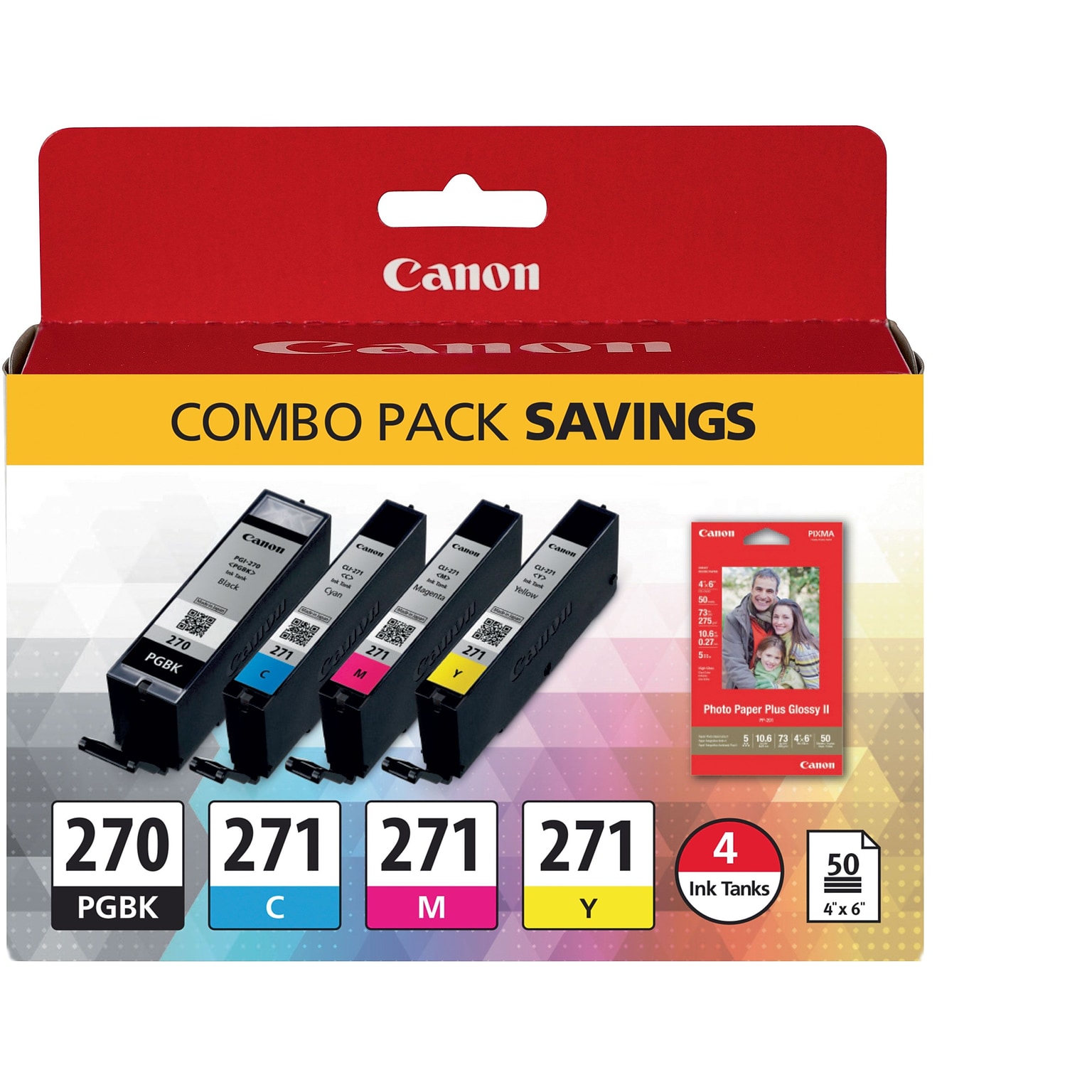 Canon 270/271 Black/Cyan/Magenta/Yellow Standard Yield Ink Cartridge, 4/Pack (0373C005)