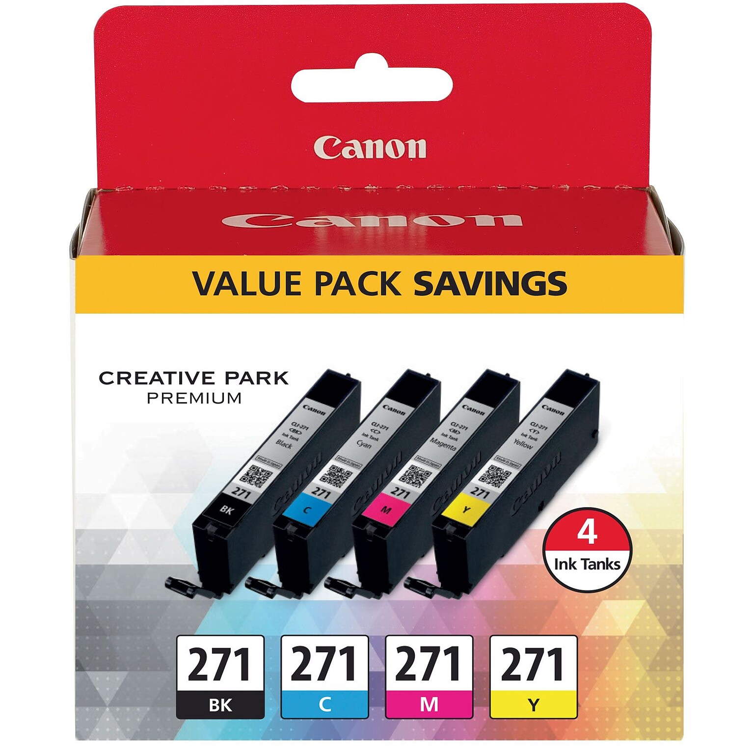 Canon 271 Black/Cyan/Magenta/Yellow Ink Cartridge, 4/Pack (0390C005)