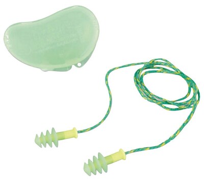 Howard Leight® Fusion® Multiple-Use Corded Earplugs, Green, 27 dB, 100/BX