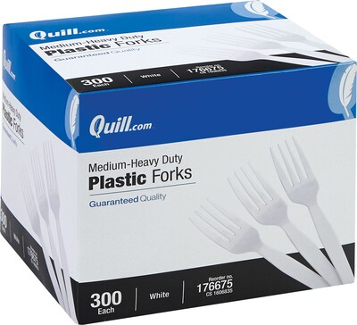 Quill Brand® Medium-Duty Plastic Cutlery; Forks, White, 300/Box
