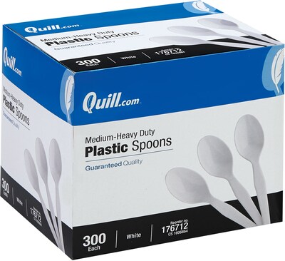 Quill Brand® Medium-Duty Plastic Cutlery; Spoons, White, 300/Box