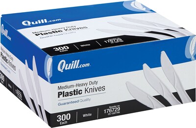 Quill Brand® Medium-Duty Plastic Cutlery; Knives, White, 300/Box