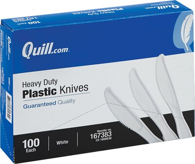 Quill Brand® Heavy-Duty Plastic Cutlery; Knives, White, 100/Box