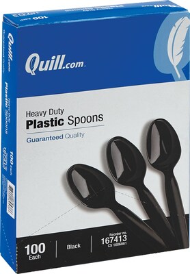 Quill Brand® Heavy-Duty Plastic Cutlery; Spoons, Black, 100/Box