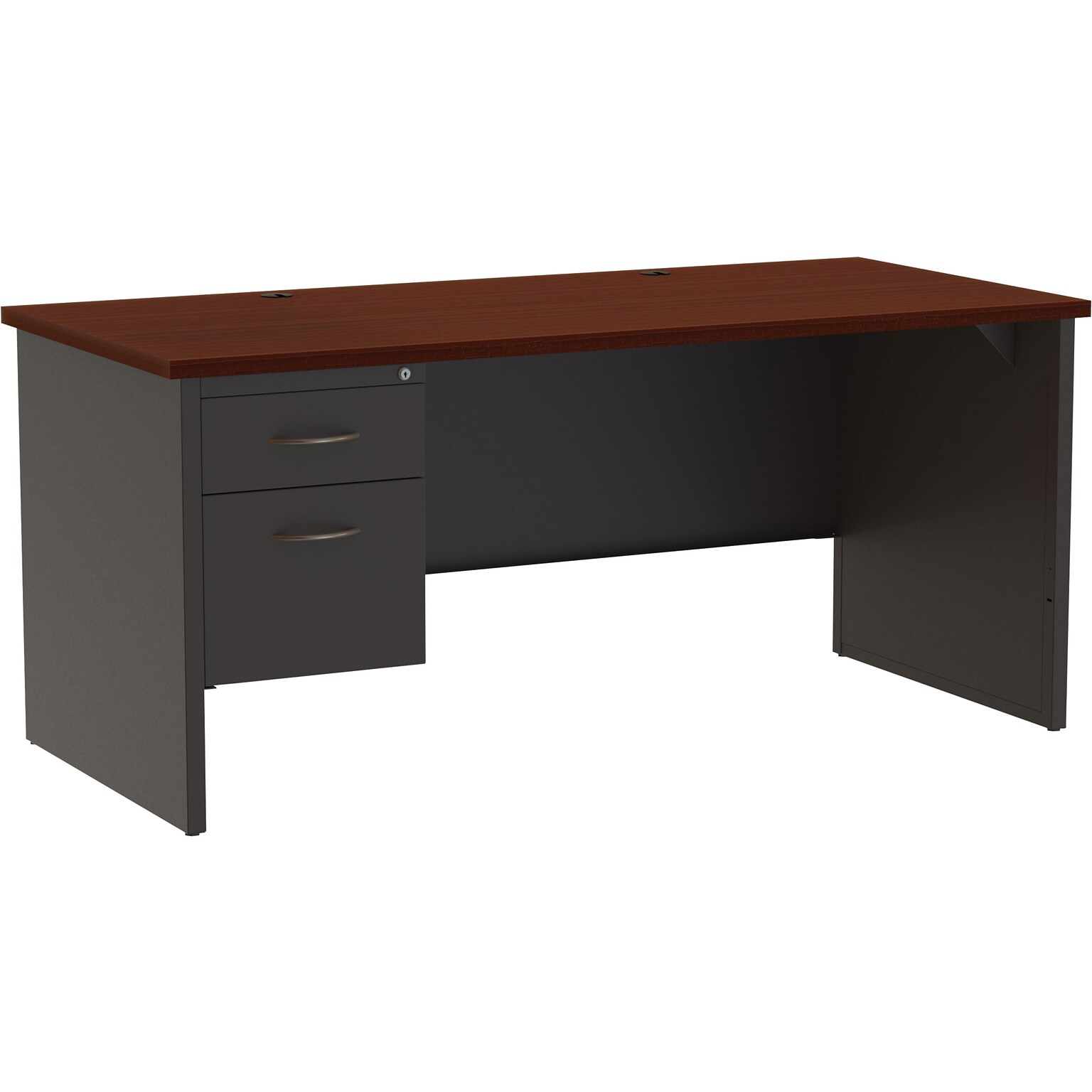Lorell Fortress Modular Series Left-Pedestal Desk, 66W x 30D, Mahogany/Charcoal (LLR79152)