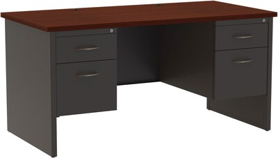 Lorell Fortress Modular Series Double-Pedestal Desk, 60W x 30D, Mahogany/Charcoal (LLR79142)