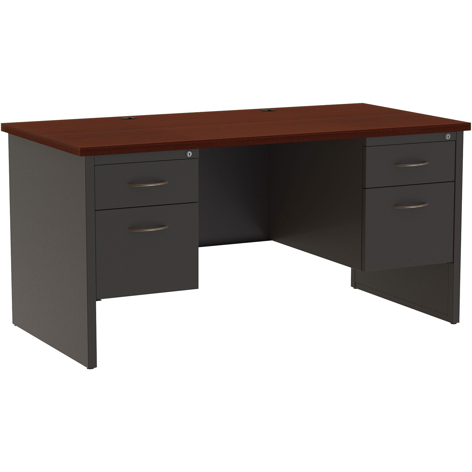 Lorell Fortress Modular Series Double-Pedestal Desk, 60W x 30D, Mahogany/Charcoal (LLR79142)