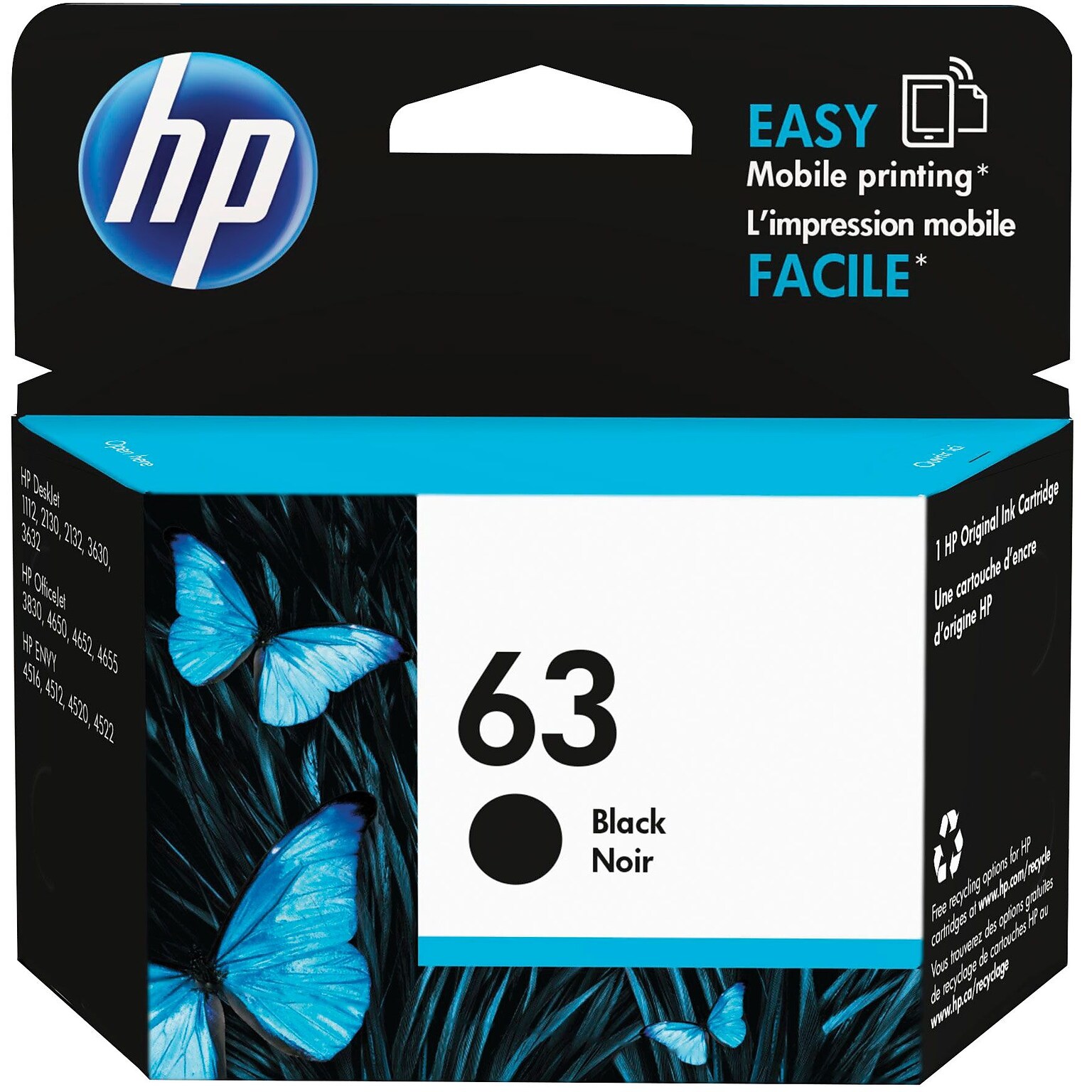 HP 63 Black Standard Yield Ink Cartridge (F6U62AN#140), print up to 170 pages