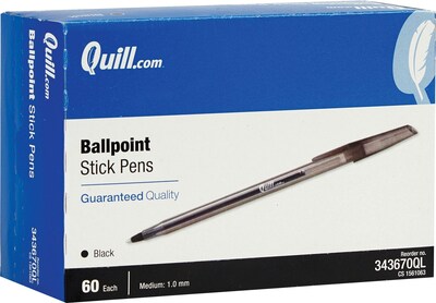 Quill Brand® Ballpoint Stick Pens; Medium Point, Black, 60/Pack