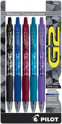 Pilot G2 Mosaic Gel Pen, Fine Point, Multi Color Ink, 5/Pack (31676)