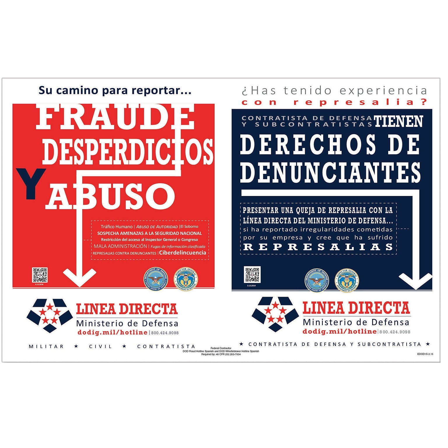 ComplyRight DOD Fraud and Whistleblower Hotline Poster, Spanish (E2250S)