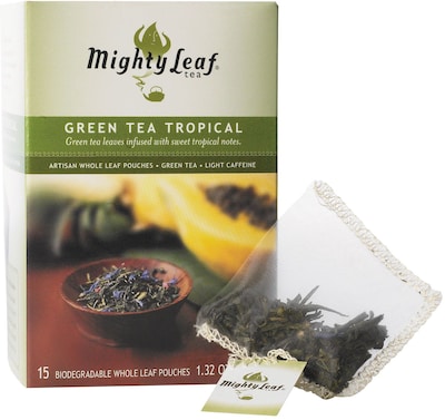 Mighty Leaf® Whole Leaf Tea Pouches, Green Tea Tropical, 15/Box