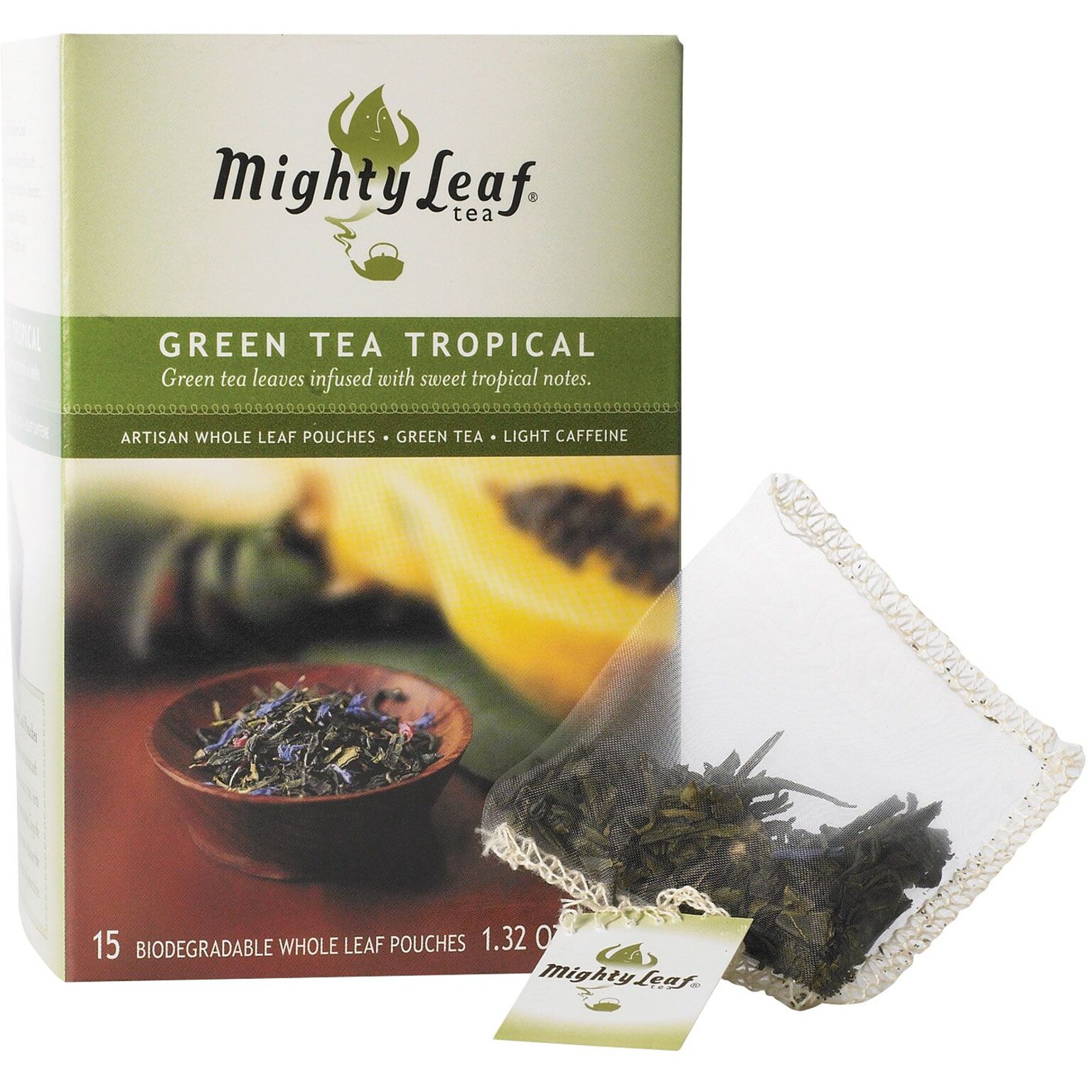 Mighty Leaf® Whole Leaf Tea Pouches, Green Tea Tropical, 15/Box