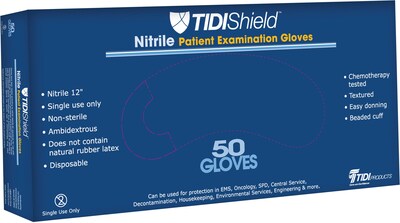 TIDIShield Powder Free Blue Nitrile Gloves, Medium, 500/Carton (940000-2)