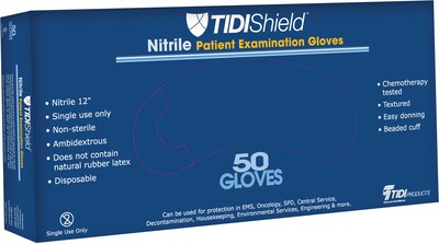 TIDI® Nitrile High Risk Exam Gloves; Light Blue, Medium, 50/Box 10 Box/Case