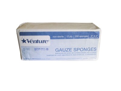 TIDI® Venture™ Nonsterile 8-Ply Nonwoven Sponges, 4" x 4", 4000/CT