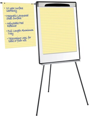 Silver Easy Clean Dry Erase Tri-Pod Pres. Easel with pen cups, Silver