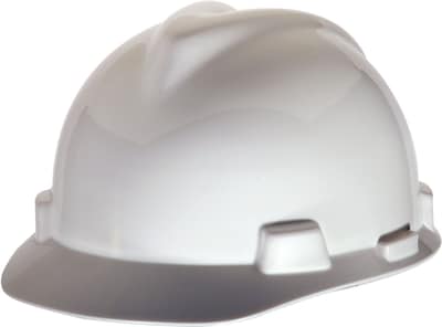 Mine Safety Appliances V-Gard Polyethylene 4-Point Pinlock Suspension Short Brim Hard Hat, White (463942)
