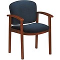 HON® 2111 Invitation Reception Series Wood Guest Chair, Cognac w/ Blue Fabric