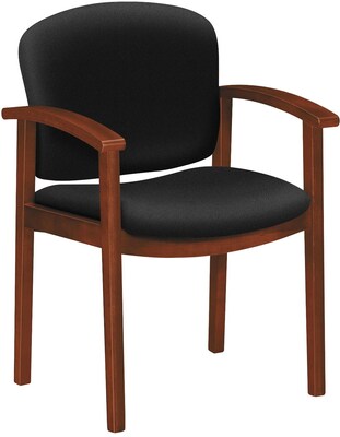 HON® 2111 Invitation Reception Series Wood Guest Chair, Cognac w/ Black Fabric